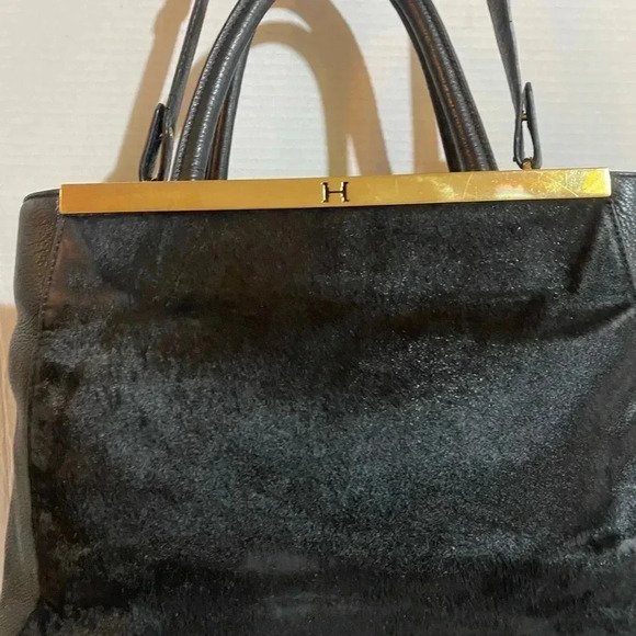 Halston calf fur & leather satchel handbag - Picture 5 of 13